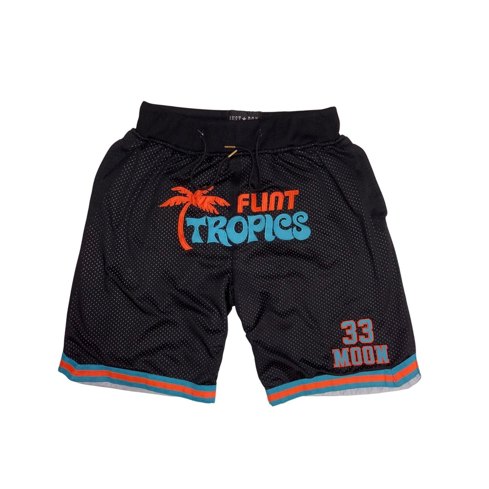 JUST DON Flint Tropics Basketball Shorts Mens XL Black Semi-Pro Jackie Moon Mesh